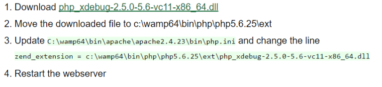 Screenshot of XDebug tailored installation instruction output